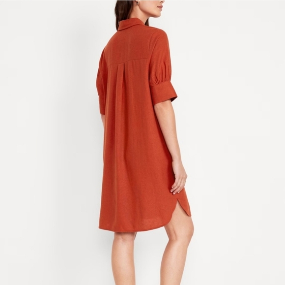 NWT OLD NAVY Linen-Blend Shirt Dress Color: Bronzed Amber, Size 2x - Picture 2 of 14